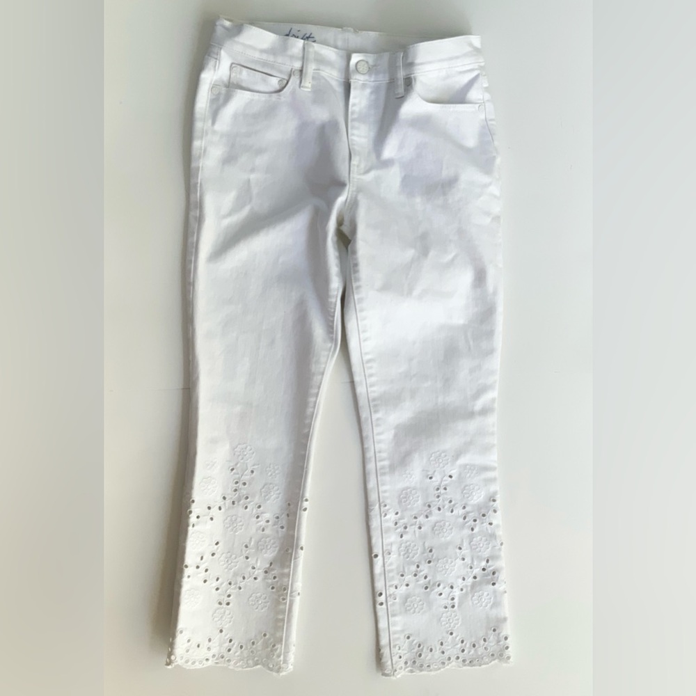 Tory Burch Keira White High Rise Eyelet Denim Pants